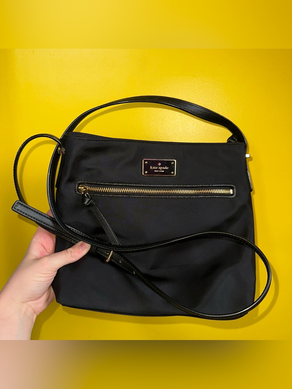 Kate Spade Black Nylon Crossbody Bag with Gold Accents